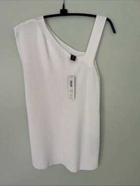 One-Shoulder Ribbed White Tank Top